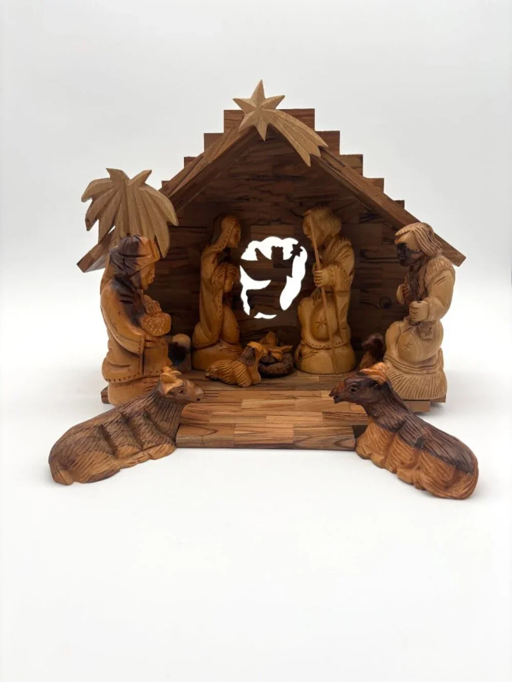 Large 14 Piece Hand Carved Olive Wood Nativity Scene